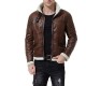 Men’s Biker Shearling Bomber Distressed Brown Leather Jacket