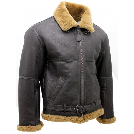 Men’s Black RAF Aviator Vintage Real Shearling Sheepskin Flying Leather Jacket