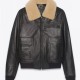 Men’s Black Sheepskin Leather Aviator Jacket with Removable Fur Collar