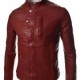 Men’s Casual Slim Fit Snap Tab Collar Red Faux Leather Jacket