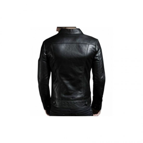 Men’s Genuine Lambskin Leather Motorcycle Jacket Retro Slim Fit Biker Jacket