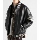 Men’s Homme Striped Black Leather Bomber Jacket