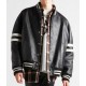 Men’s Homme Striped Black Leather Bomber Jacket