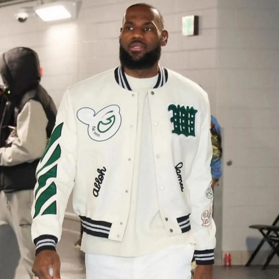 Men’s Lebron James Off-White Letterman Varsity Jacket