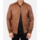 Men’s MA-1 Flight Brown Leather Bomber Jacket