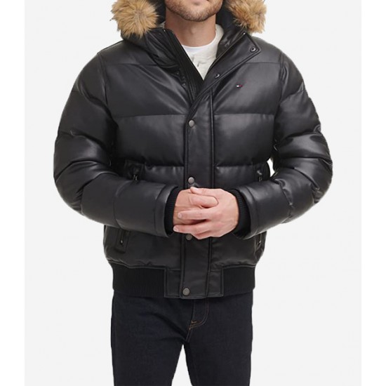 Men’s Quilted Arctic Cloth Bomber Jacket with Removable Hood