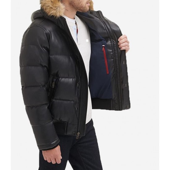 Men’s Quilted Arctic Cloth Bomber Jacket with Removable Hood