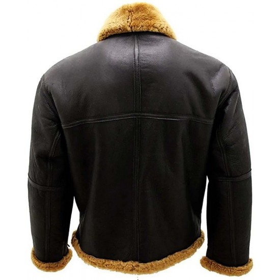 Men’s RAF Real Shearling Sheepskin Flying Leather Jacket with Ginger Fur