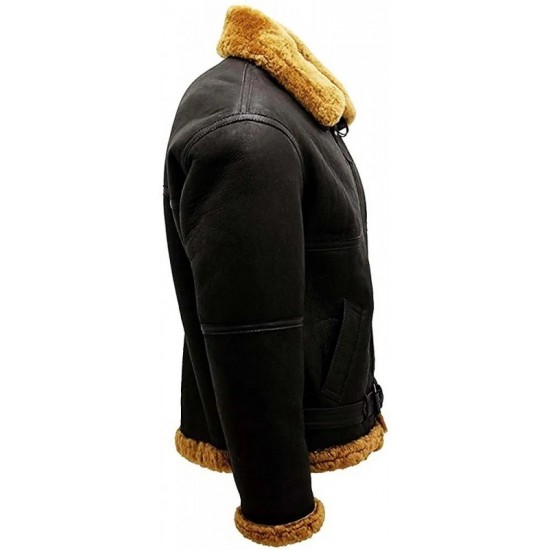 Men’s RAF Real Shearling Sheepskin Flying Leather Jacket with Ginger Fur