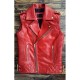 Men’s Red Cowhide Leather Sleeves Less Biker Style Vest