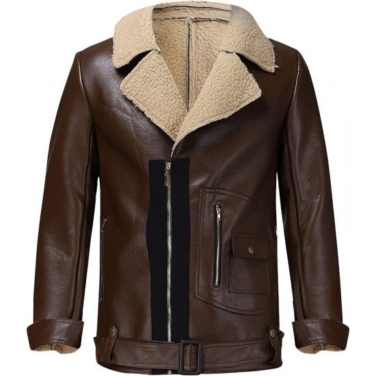 Men’s Street Style Brown Shearling Leather Jacket