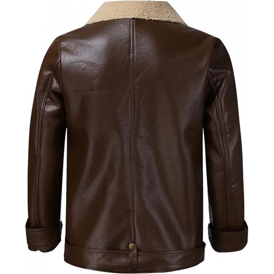 Men’s Street Style Brown Shearling Leather Jacket