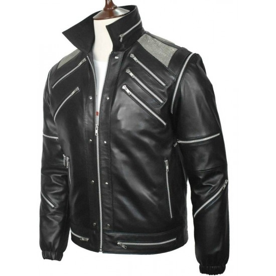 Michael Jackson MJ Beat it Black Real Leather Jacket