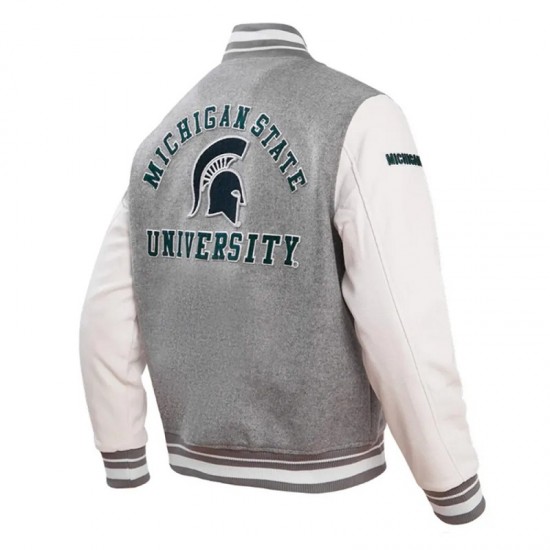 Michigan State University Heather Grey and White Varsity Jacket