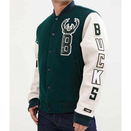 Milwaukee Bucks Green and White Letterman Jacket