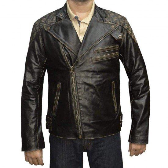 NEW Men’s Biker Reinforced Vintage Distressed Black With Skull Leather Jacket