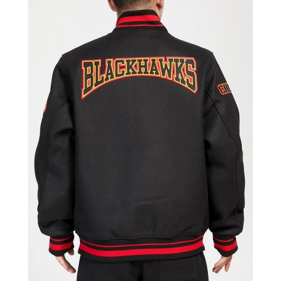 NHL Chicago BlackHawks Crest Emblem Rib Varsity Jacket