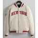 NY Knicks Varsity Cream Leather Jacket