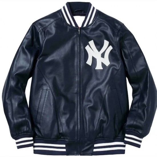 NY Yankees Letterman Varsity Black Leather Jacket