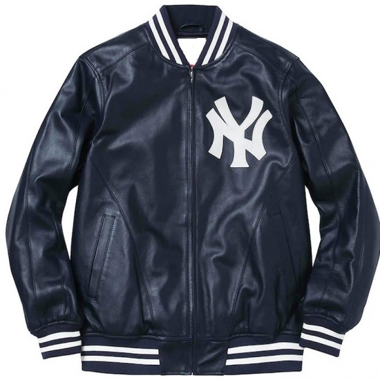 NY Yankees Letterman Varsity Blue Leather Jacket