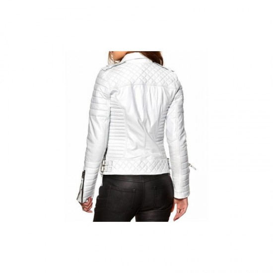 New Fashion Style Women's Leather Jacket Motorcycle Bomber Biker White Real Leather Jacket Women