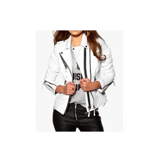 New Fashion Style Women's Leather Jacket Motorcycle Bomber Biker White Real Leather Jacket Women