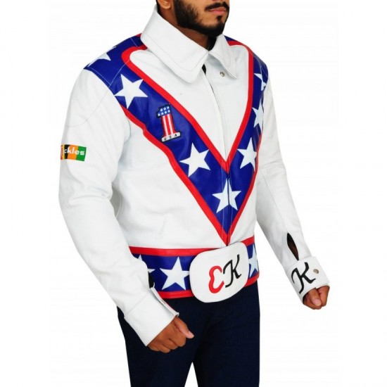 New Men's Evel Knievel White Biker Stunt Leather Jacket