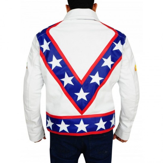 New Men's Evel Knievel White Biker Stunt Leather Jacket