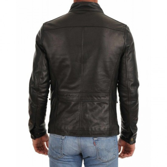 New Men's Genuine Lambskin Leather Motorcycle Jacket Slim Fit Biker Jacket Shirt Style