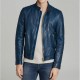 New Men's Handmade Navy Blue Lambskin Slim Fit Motorcycle Leather Jacket