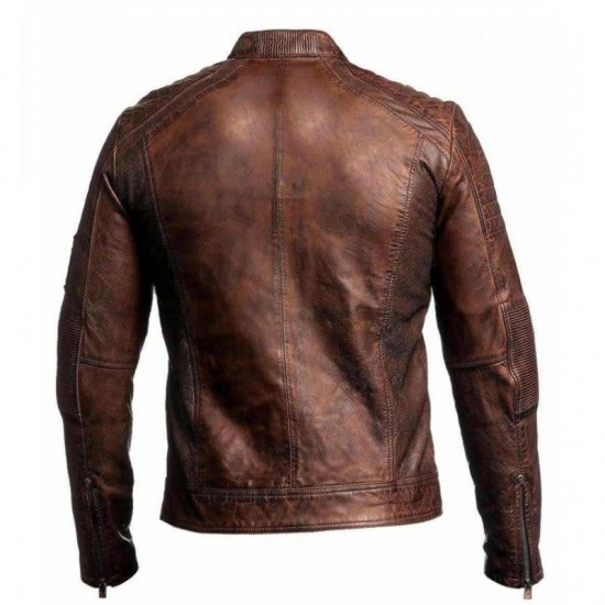 New Mens Biker Vintage Motorcycle Cafe Racer Brown Distressed Leather Jacket