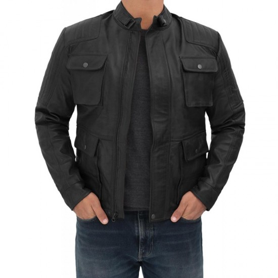 New Mens Black Four Pocket Vintage Leather Jacket