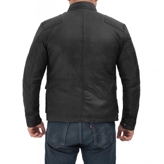 New Mens Black Four Pocket Vintage Leather Jacket