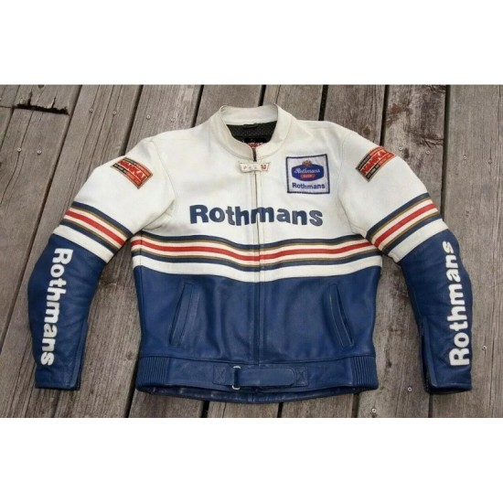 New Mens Racing Rothmans Cowhide Motorcycle Leather Jacket