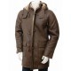 New Mens Sheepskin Duffle Coat Fur Hood Natural Shearling Fur Long Hooded Coat