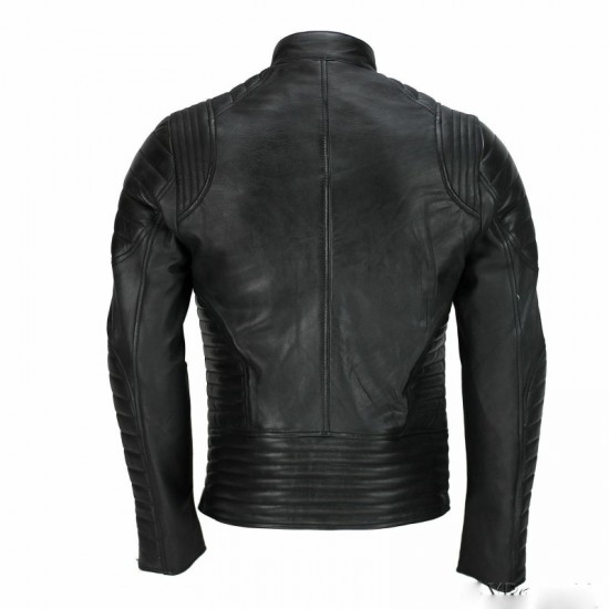 New Mens Stylish Black Leather Jacket Black Slim Fit Biker Motorcycle Jacket