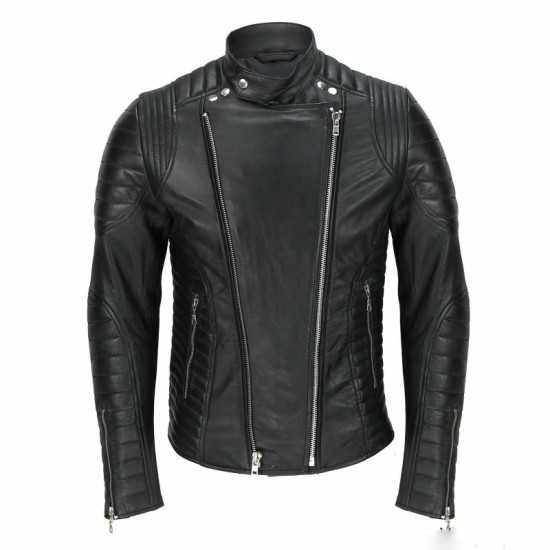 New Mens Stylish Black Leather Jacket Black Slim Fit Biker Motorcycle Jacket