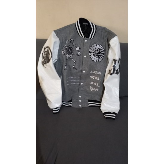 New Mens SugarHill Letterman Varsity Gray Jacket