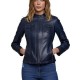 New Stylish Navy Blue Motorcycle Slimfit Leather Jacket For Women