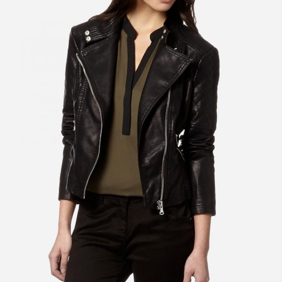 New Women's Aster Black Leather Biker Jacket