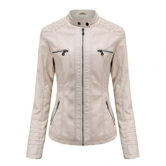 New Women's Hoodie Biker Leather Jacket