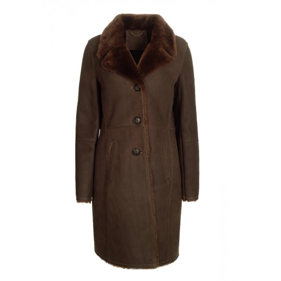 New Womens Brown Sherling Fur Coat