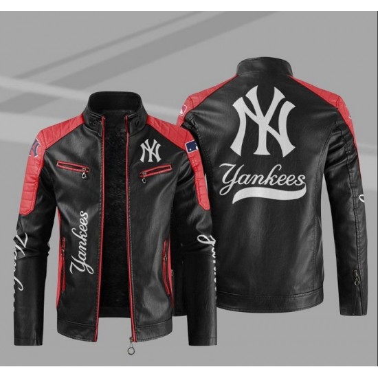 New York Yankees Block Red Black MLB Leather Jacket