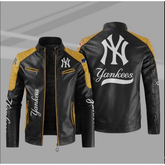 New York Yankees Block Yellow Black Leather Jacket