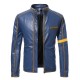 Old Splice Stand Collar Leather Blue Jacket