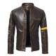 Old Splice Stand Collar Leather Brown Jacket