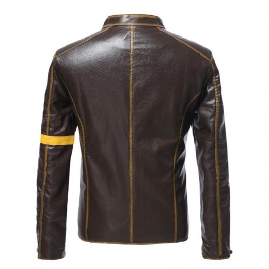 Old Splice Stand Collar Leather Brown Jacket