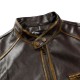 Old Splice Stand Collar Leather Brown Jacket