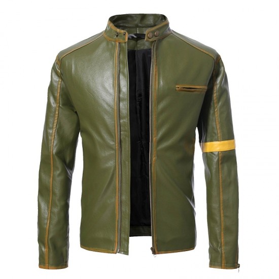 Old Splice Stand Collar Leather Green Jacket