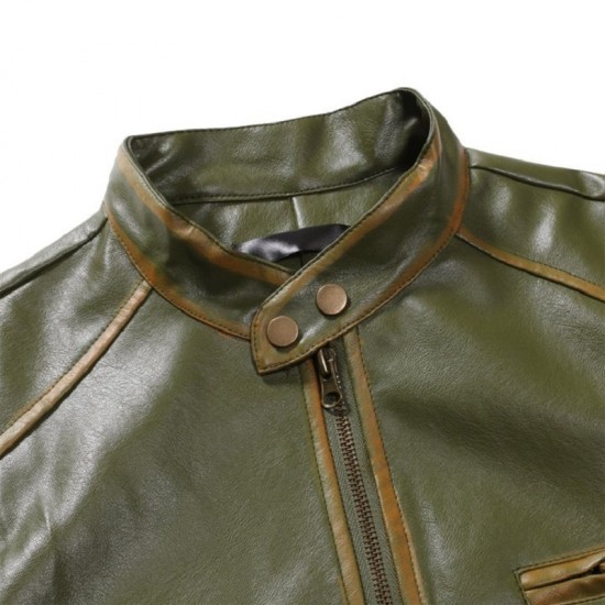 Old Splice Stand Collar Leather Green Jacket